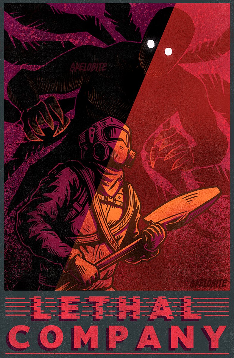 worker and bracken (lethal company) drawn by skelobite