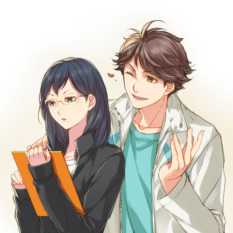 oikawa tooru and shimizu kiyoko (haikyuu!!) drawn by kou-hai