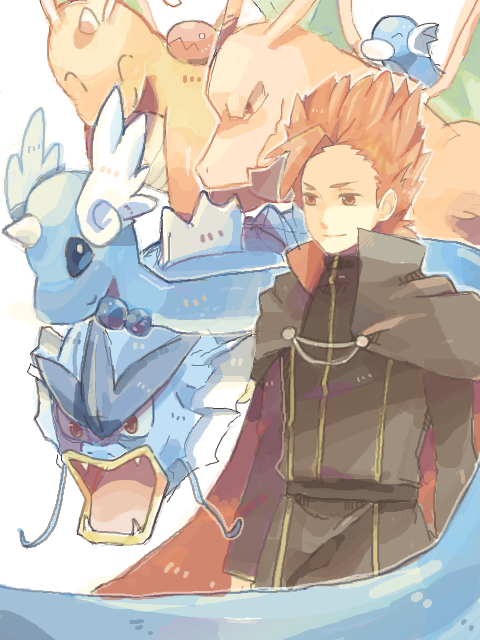 charizard, dragonite, lance, gyarados, dragonair, and 2 more (pokemon and 1 more) drawn by kawa_sumi