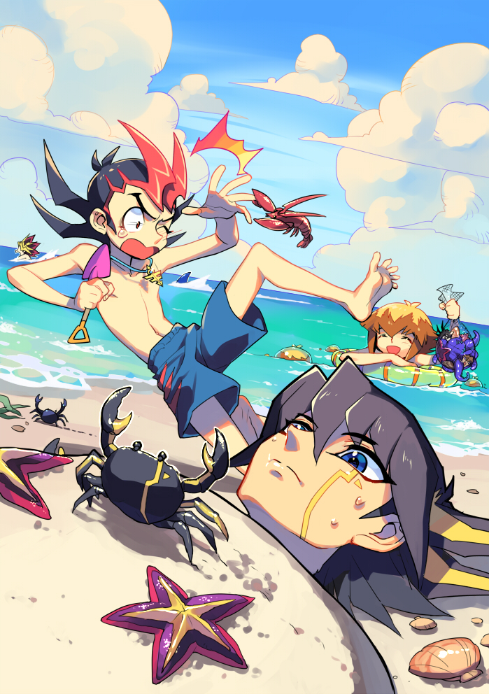 yuki judai, fudo yusei, muto yugi, and tsukumo yuma (yu-gi-oh! and 4 more) drawn by kushabiria