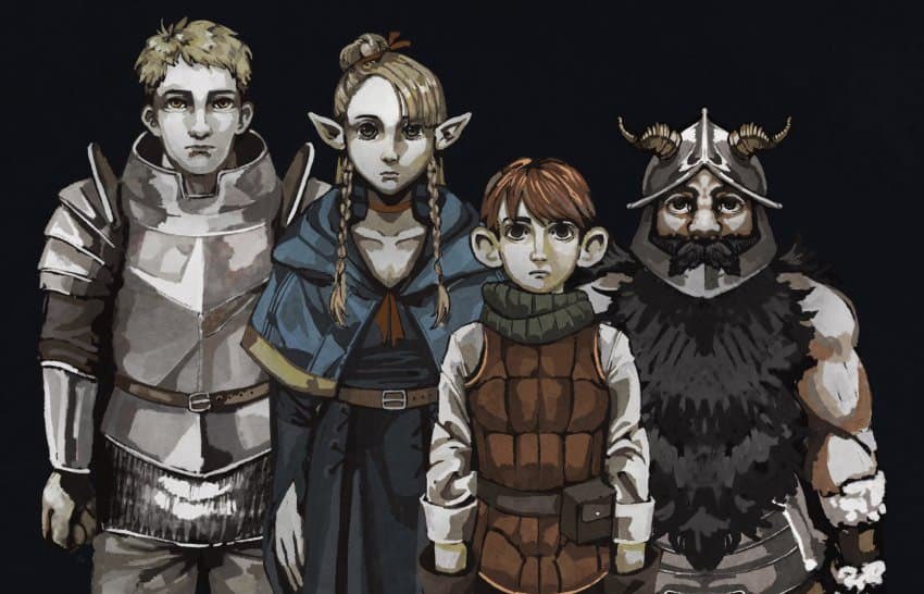 marcille donato, laios touden, senshi, and chilchuck tims (dungeon meshi and 2 more) drawn by das_elend
