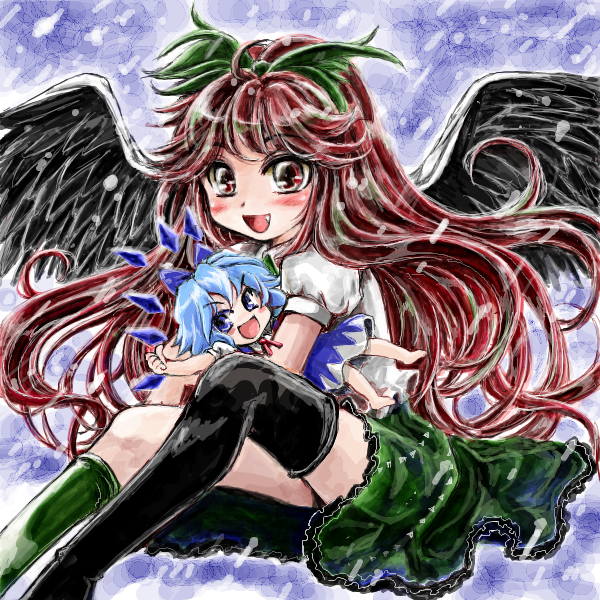 cirno and reiuji utsuho (touhou) drawn by nanashii_(soregasisan)