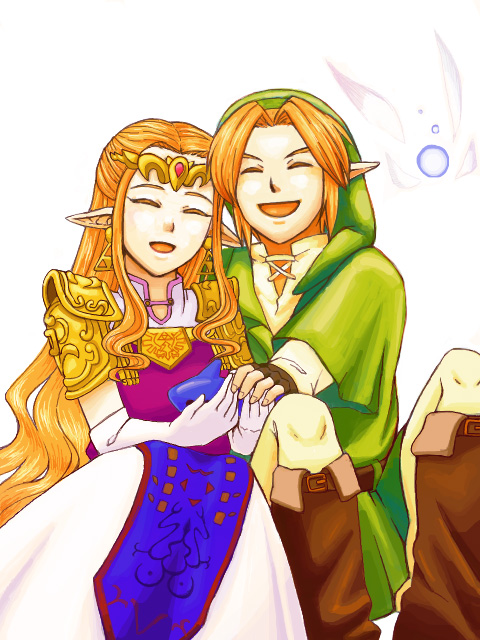 link, princess zelda, and navi (the legend of zelda and 1 more) drawn by saiba_(henrietta)