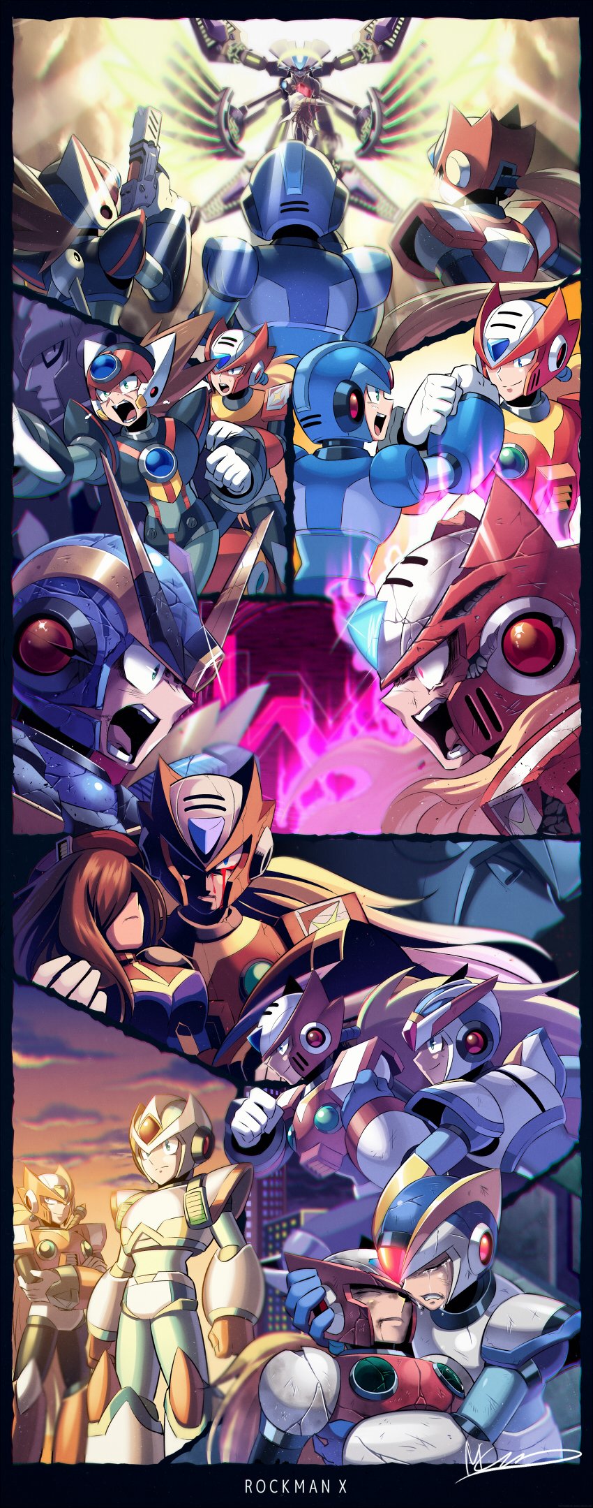 zero, x, iris, axl, ultimate armor x, and 5 more (mega man and 9 more) drawn by mcnr