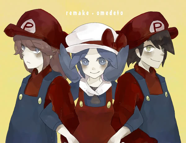 mario, ethan, silver, and kris (pokemon and 4 more) drawn by ashiato_hino