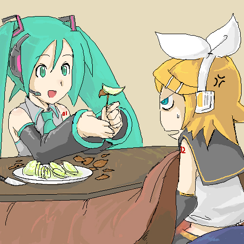 hatsune miku and kagamine rin (vocaloid) drawn by niimori_hiroshi