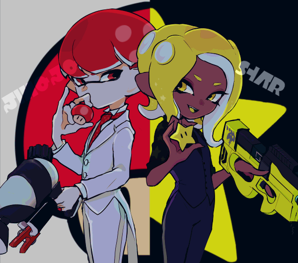 inkling player character, octoling player character, octoling girl, and inkling boy (splatoon and 2 more) drawn by imaikuy0