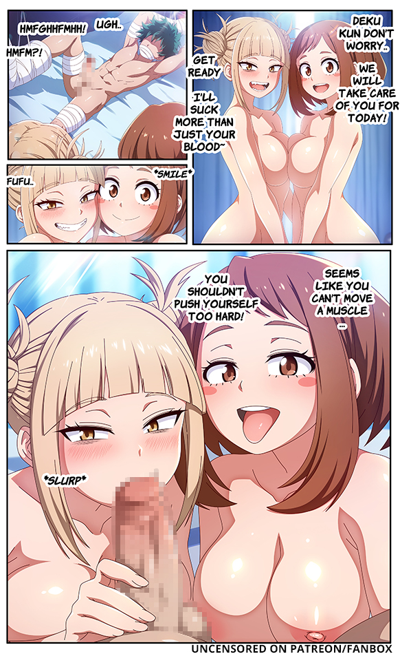 midoriya izuku, uraraka ochaco, and toga himiko (boku no hero academia) drawn by blue-senpai