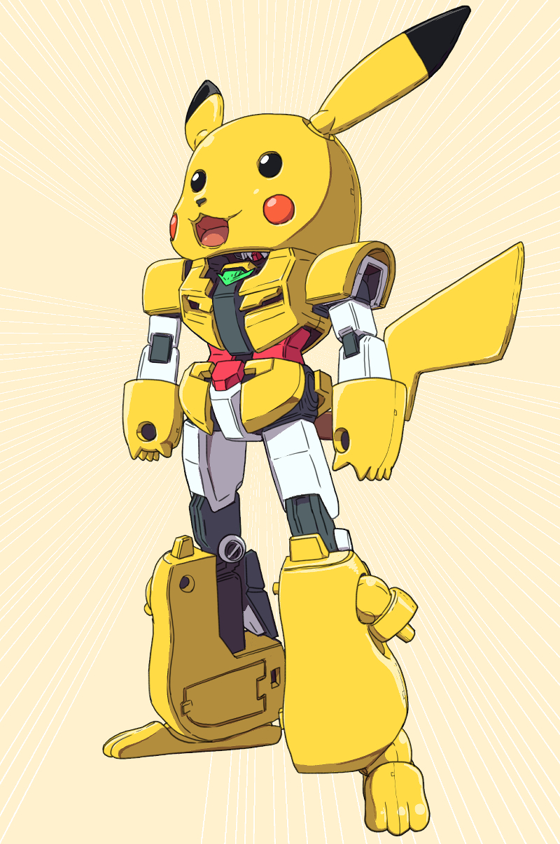 pikachu and core gundam (pokemon and 3 more) drawn by niiyan