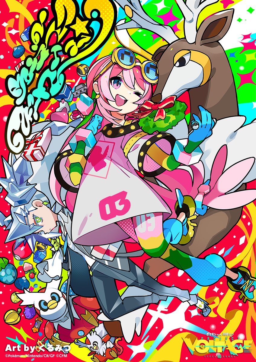 hatsune miku, megurine luka, delibird, sawsbuck, iron bundle, and 1 more (pokemon and 2 more) drawn by kurumitsu