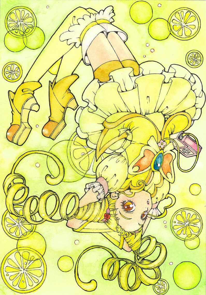kasugano urara and cure lemonade (precure and 2 more) drawn by sayococco