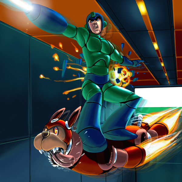 mega man and rush (mega man) drawn by kouno_(masao)