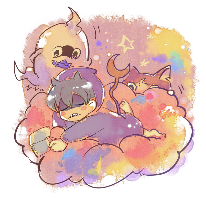 jibanyan, whisper, and tetsuya (youkai watch) drawn by asumi_chikyuu