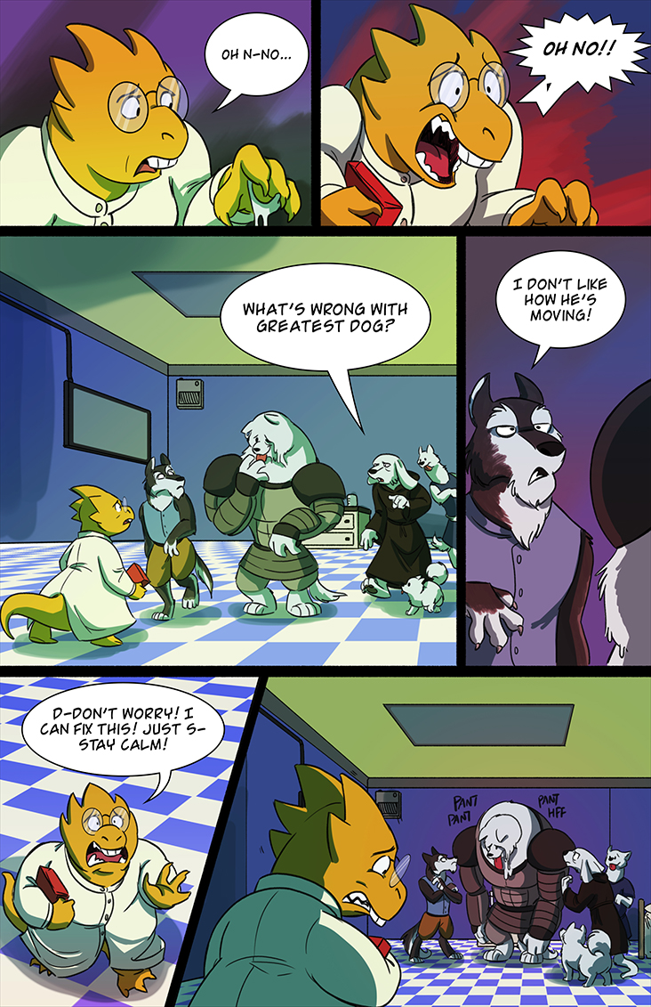 alphys, annoying dog, lesser dog, greater dog, doggo, and 1 more (undertale) drawn by lynxgriffin