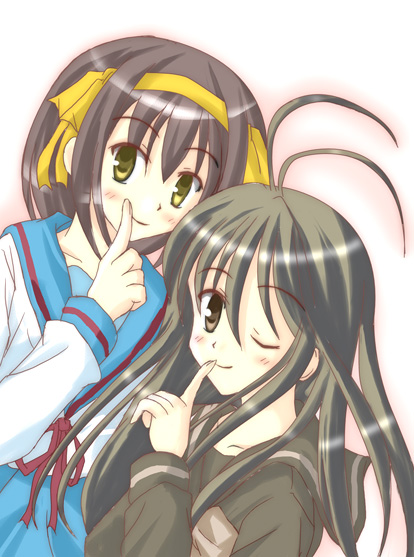 suzumiya haruhi and shana (suzumiya haruhi no yuuutsu and 1 more) drawn by hiiragi_tomoka