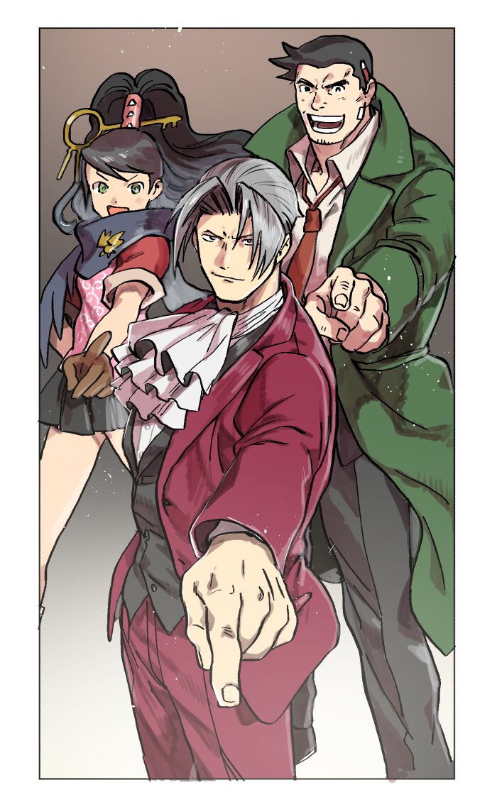 miles edgeworth, dick gumshoe, and kay faraday (ace attorney and 1 more) drawn by nitako