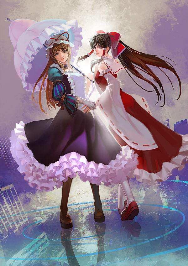 hakurei reimu and yakumo yukari (touhou) drawn by elna