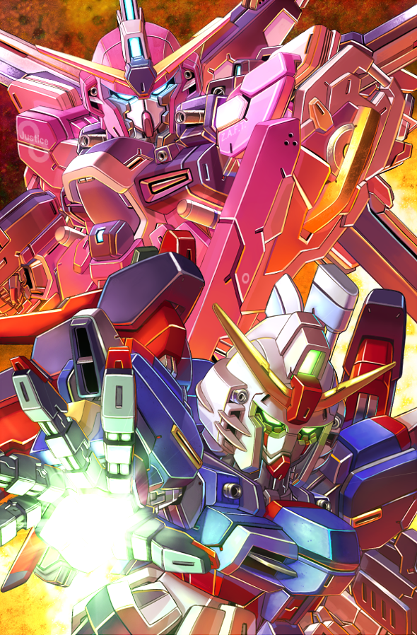 destiny gundam and infinite justice gundam (gundam and 2 more) drawn by wasabi_(payan)