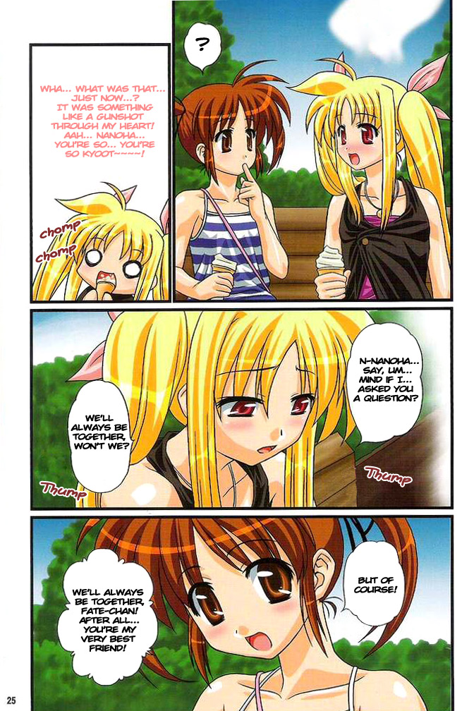 fate testarossa and takamachi nanoha (lyrical nanoha and 1 more) drawn by kakitsubata_tsukune