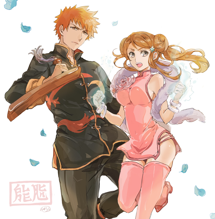 inoue orihime and kurosaki ichigo (bleach) drawn by hara_hikaru