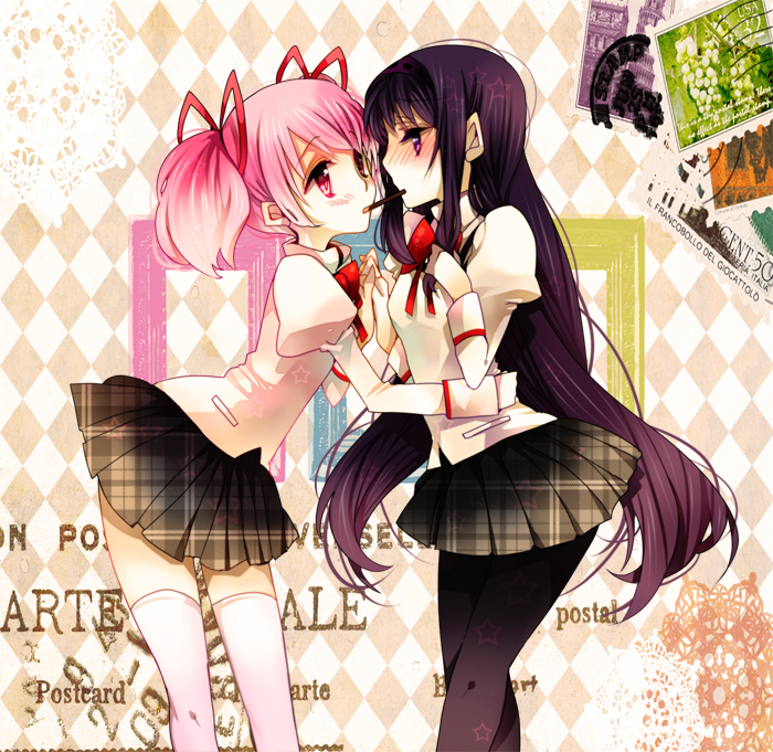 akemi homura and kaname madoka (mahou shoujo madoka magica) drawn by patatata