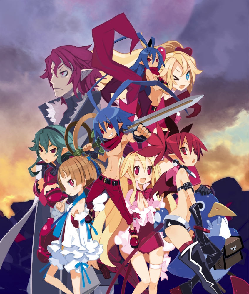 etna, prinny, flonne, laharl, laharl-chan, and 4 more (disgaea and 1 more) drawn by harada_takehito