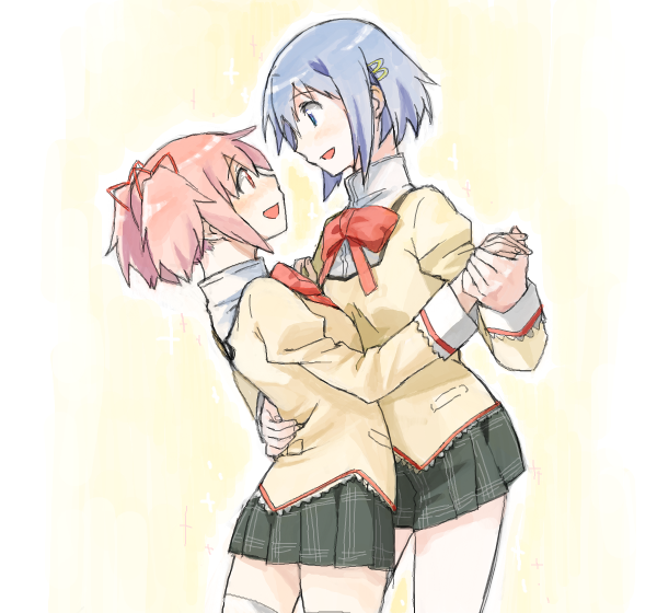 kaname madoka and miki sayaka (mahou shoujo madoka magica) drawn by yoplait