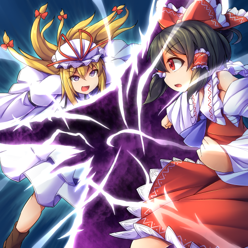 hakurei reimu, yakumo yukari, and dimensional prison (touhou and 1 more) drawn by fun_bo