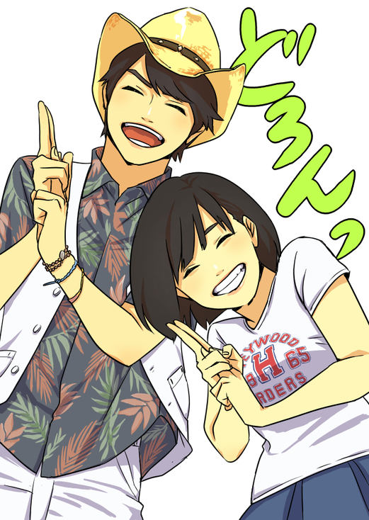 igasaki fuuka and kinji takigawa (super sentai and 1 more) drawn by onigiri_bonta-kun