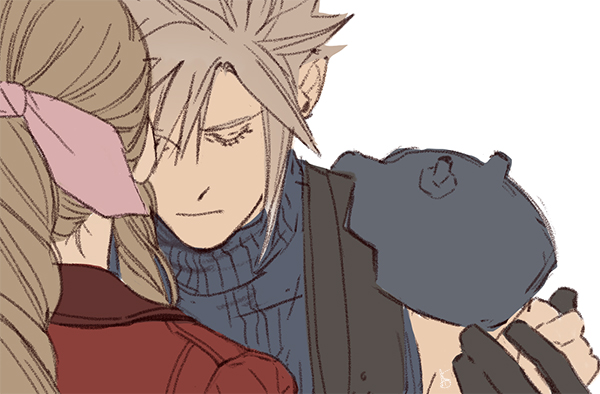 cloud strife and aerith gainsborough (final fantasy and 2 more) drawn by ashley_swidowski
