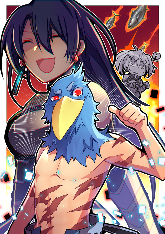 oikatzo, sunraku, and arthur pencilgon (shangri-la frontier) drawn by emon-yu