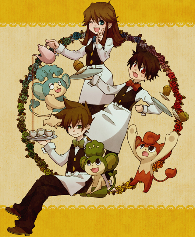red, blue oak, green, cilan, cress, and 1 more (pokemon and 1 more) drawn by umeko_(0516)
