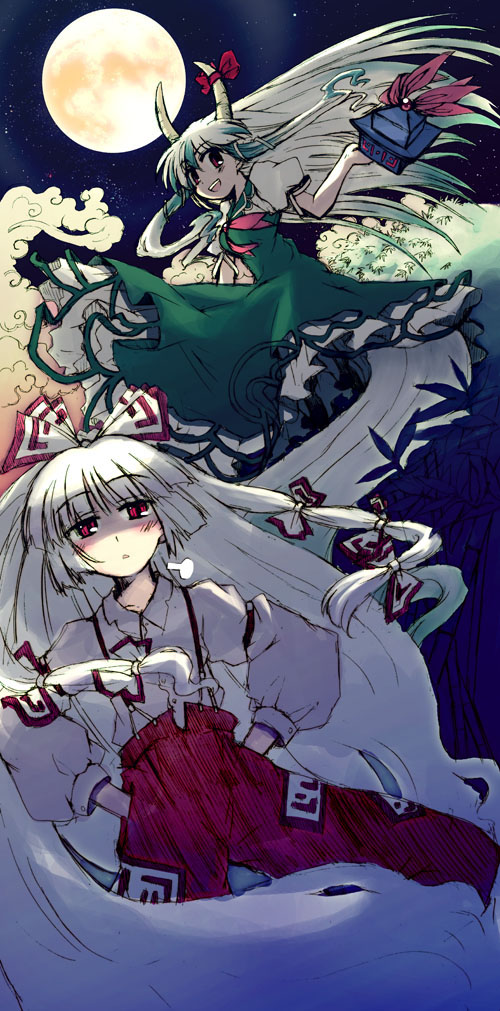 fujiwara no mokou, kamishirasawa keine, and ex-keine (touhou) drawn by mizumoto_tadashi