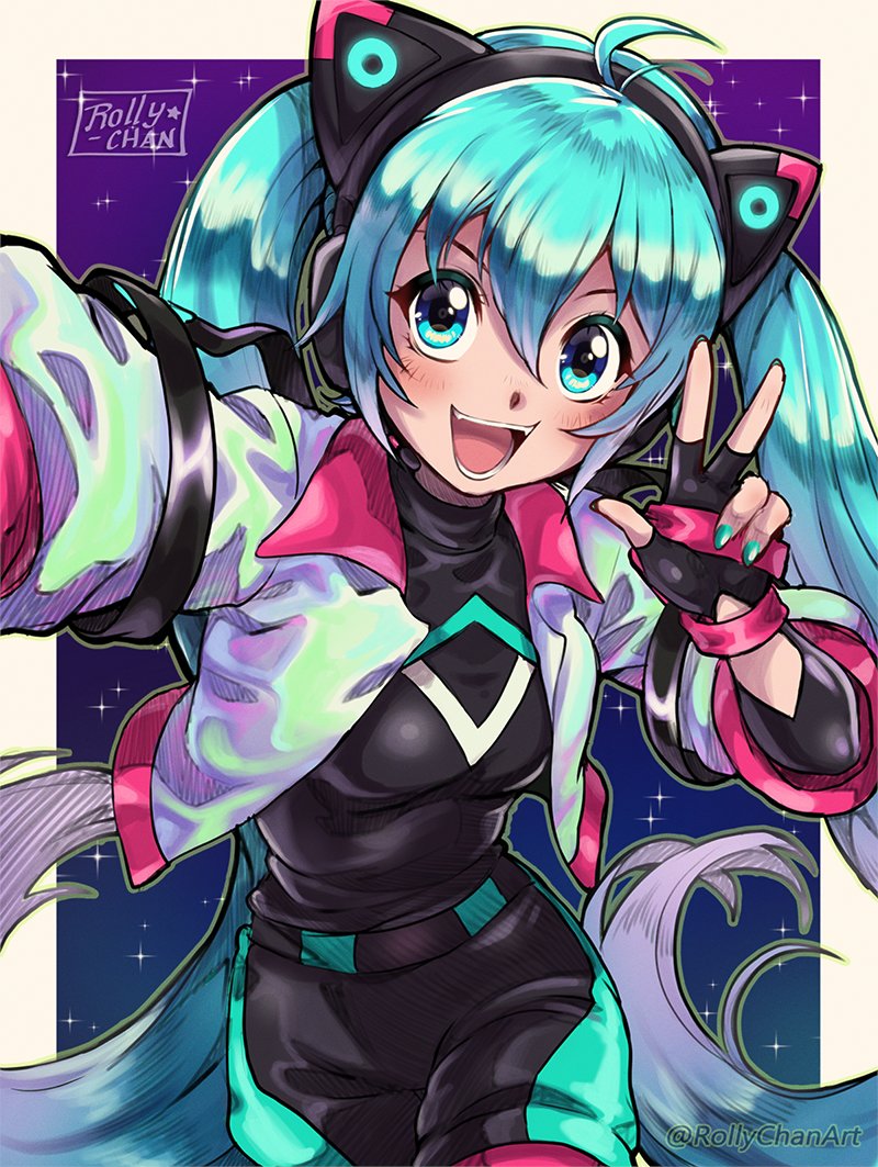 hatsune miku (vocaloid and 2 more) drawn by rollychanart