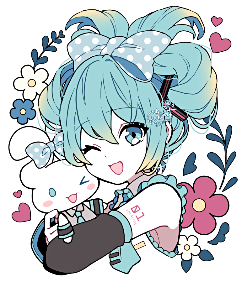 hatsune miku, cinnamoroll, and cinnamiku (vocaloid and 2 more) drawn by elina_(e2n04n)