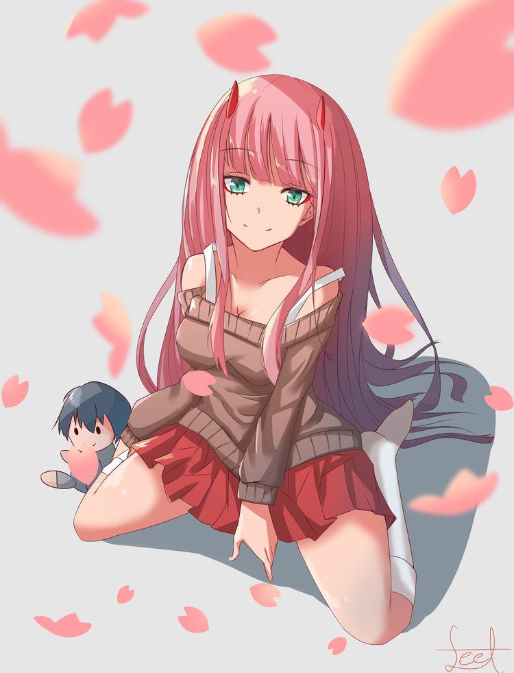 zero two and hiro (darling in the franxx) drawn by lucianna252
