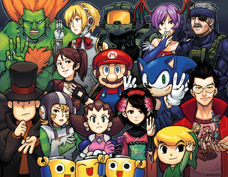 link, mario, sonic the hedgehog, lilith, aigis, and 15 more (persona and 20 more) drawn by kinuko_(kinucakes)