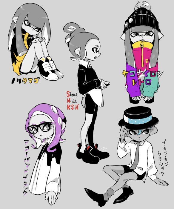 inkling player character, inkling girl, octoling player character, octoling girl, and octoling boy (splatoon and 1 more) drawn by imaikuy0