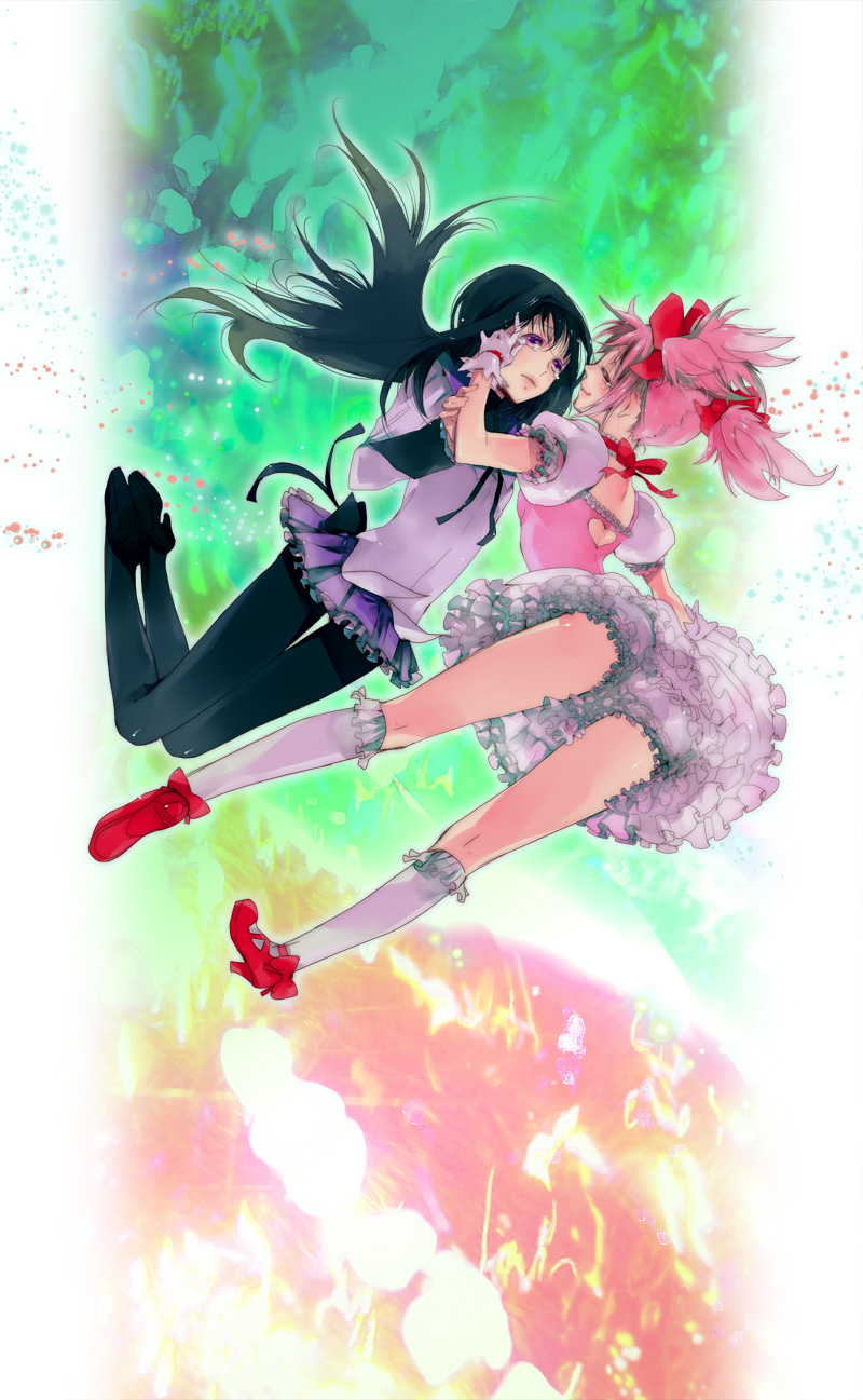 akemi homura and kaname madoka (mahou shoujo madoka magica) drawn by mmmmm