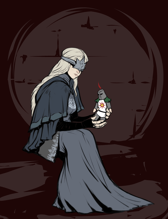 fire keeper and solaire of astora (dark souls and 2 more) drawn by izra