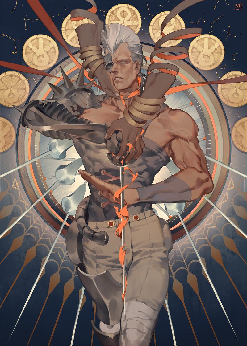 jean pierre polnareff, mohammed avdol, and silver chariot (jojo no kimyou na bouken and 1 more) drawn by rei_(sanbonzakura)