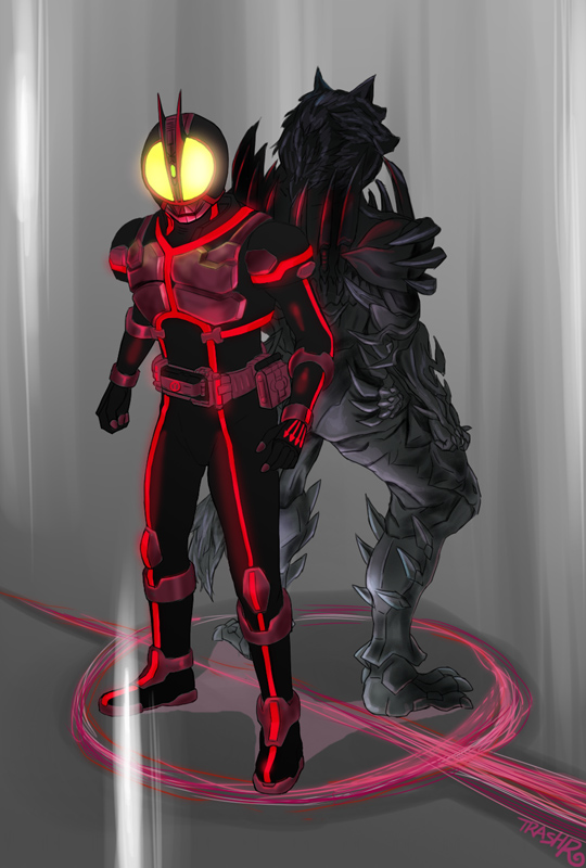 kamen rider faiz and wolf orphnoch (kamen rider and 1 more) drawn by huujyu