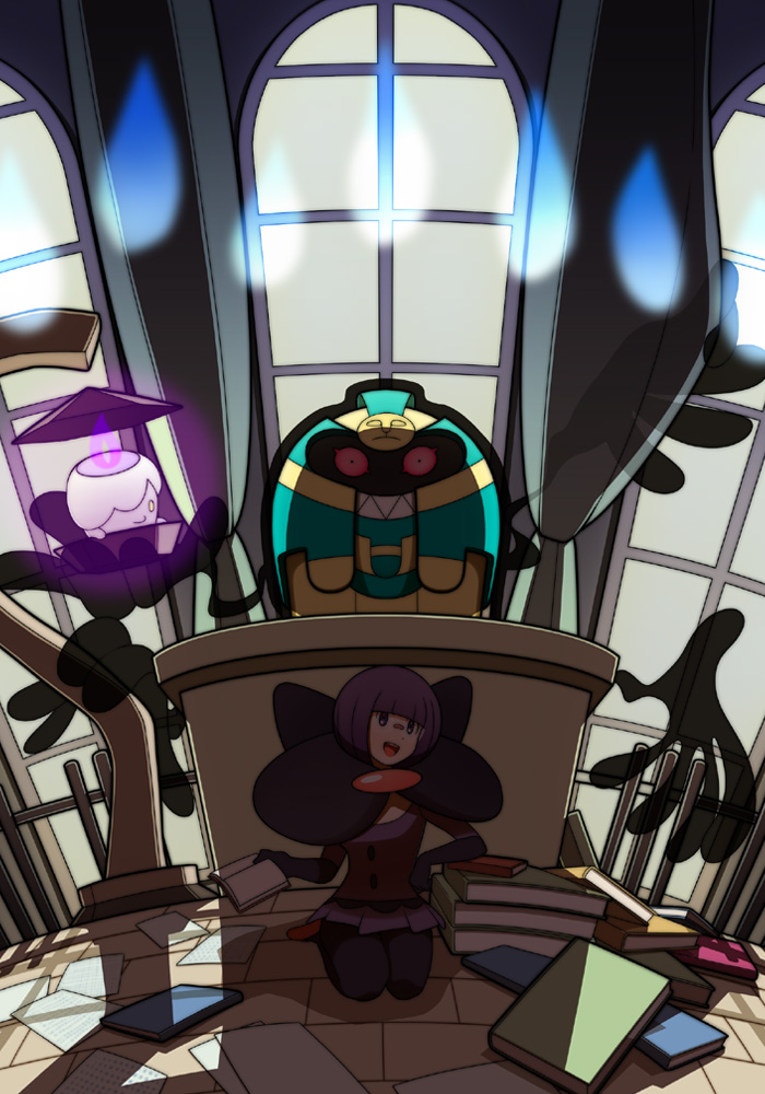 litwick, shauntal, and cofagrigus (pokemon and 2 more) drawn by eka