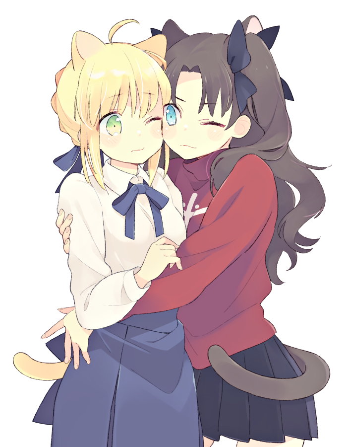 artoria pendragon, saber, and tohsaka rin (fate and 1 more) drawn by 87banana