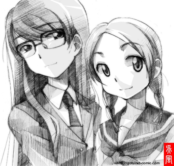 manjoume fumi and okudaira akira (aoi hana) drawn by gofu