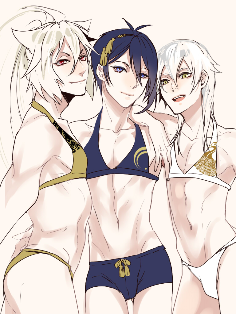 mikazuki munechika, tsurumaru kuninaga, and kogitsunemaru (touken ranbu) drawn by zuwai_kani