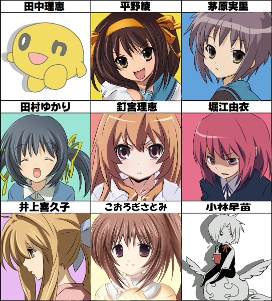 suzumiya haruhi, nagato yuki, aisaka taiga, allen walker, kushieda minori, and 3 more (suzumiya haruhi no yuuutsu and 3 more) drawn by jampeko