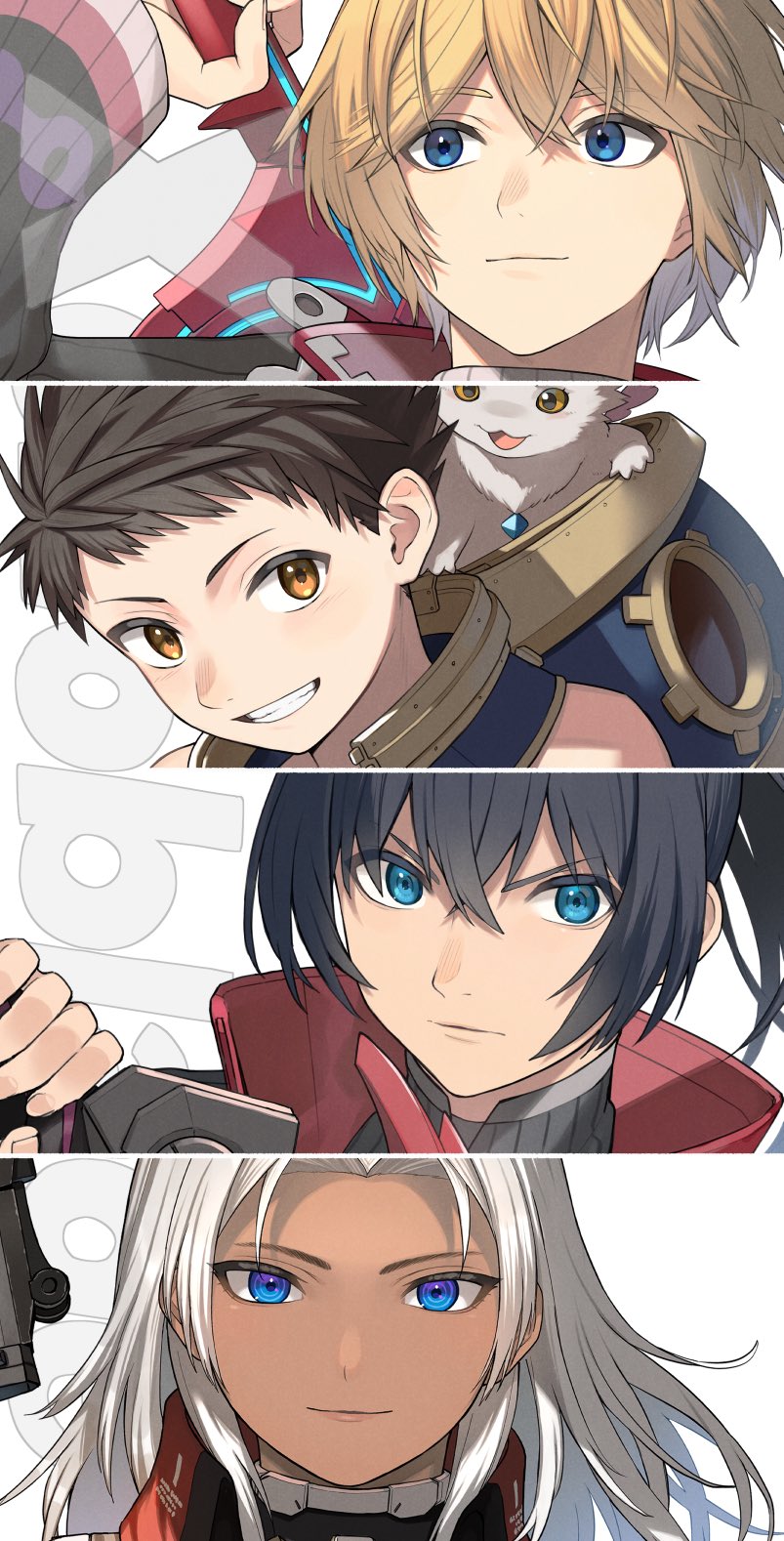 rex, shulk, noah, and elma (xenoblade chronicles and 4 more) drawn by kinagi_(3307377)