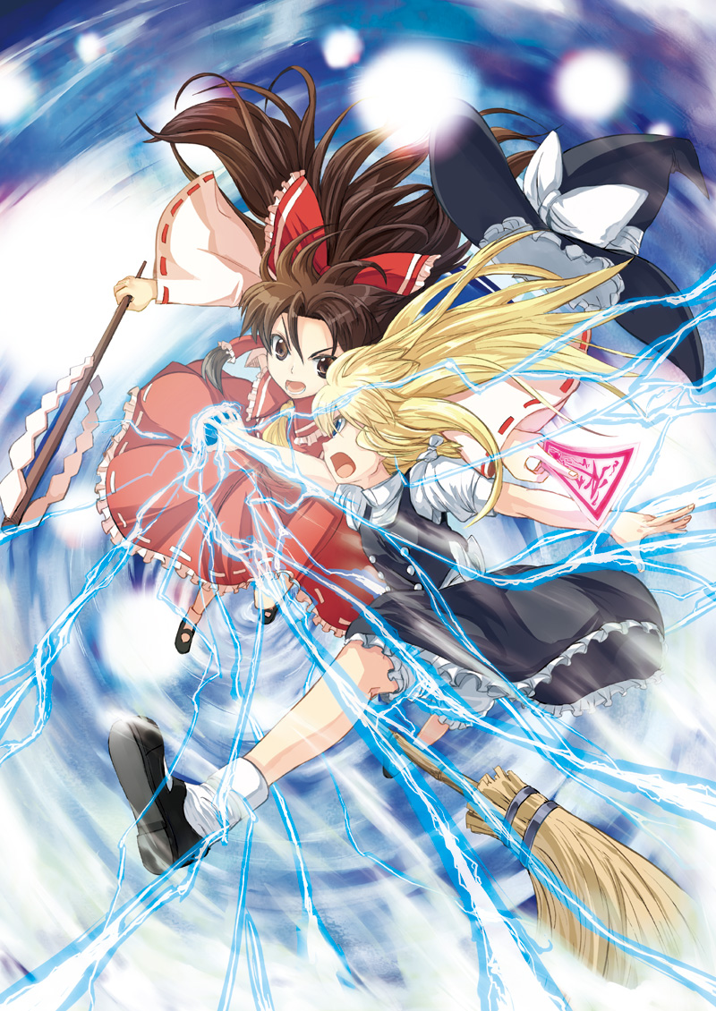 hakurei reimu and kirisame marisa (touhou) drawn by gin'ichi_(akacia)