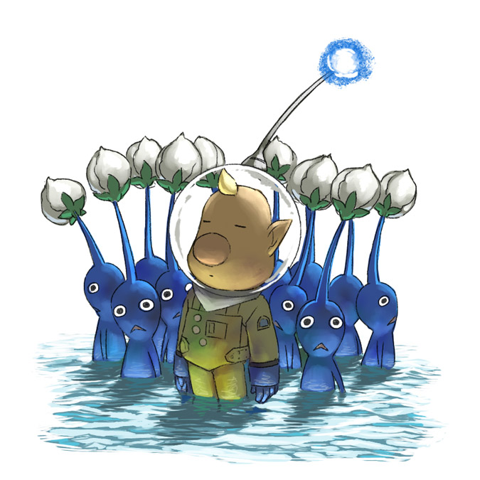 blue pikmin and louie (pikmin) drawn by naru_(wish_field)